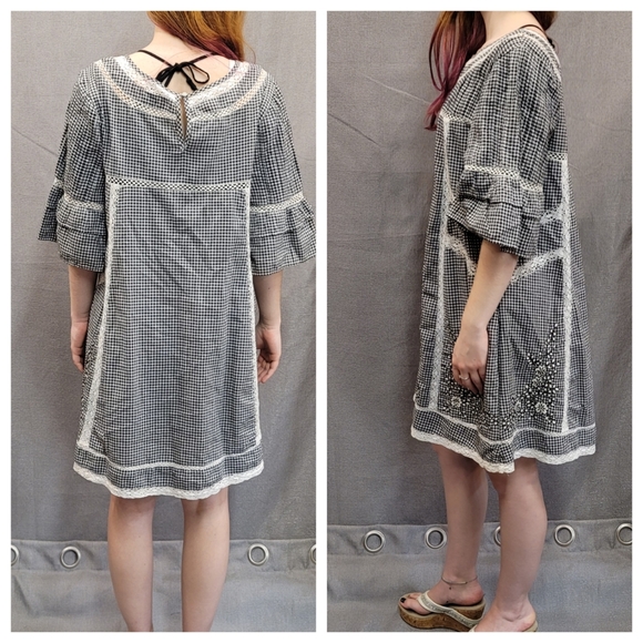 Free People Black White Baby Doll Dress Lace M - Picture 2 of 8